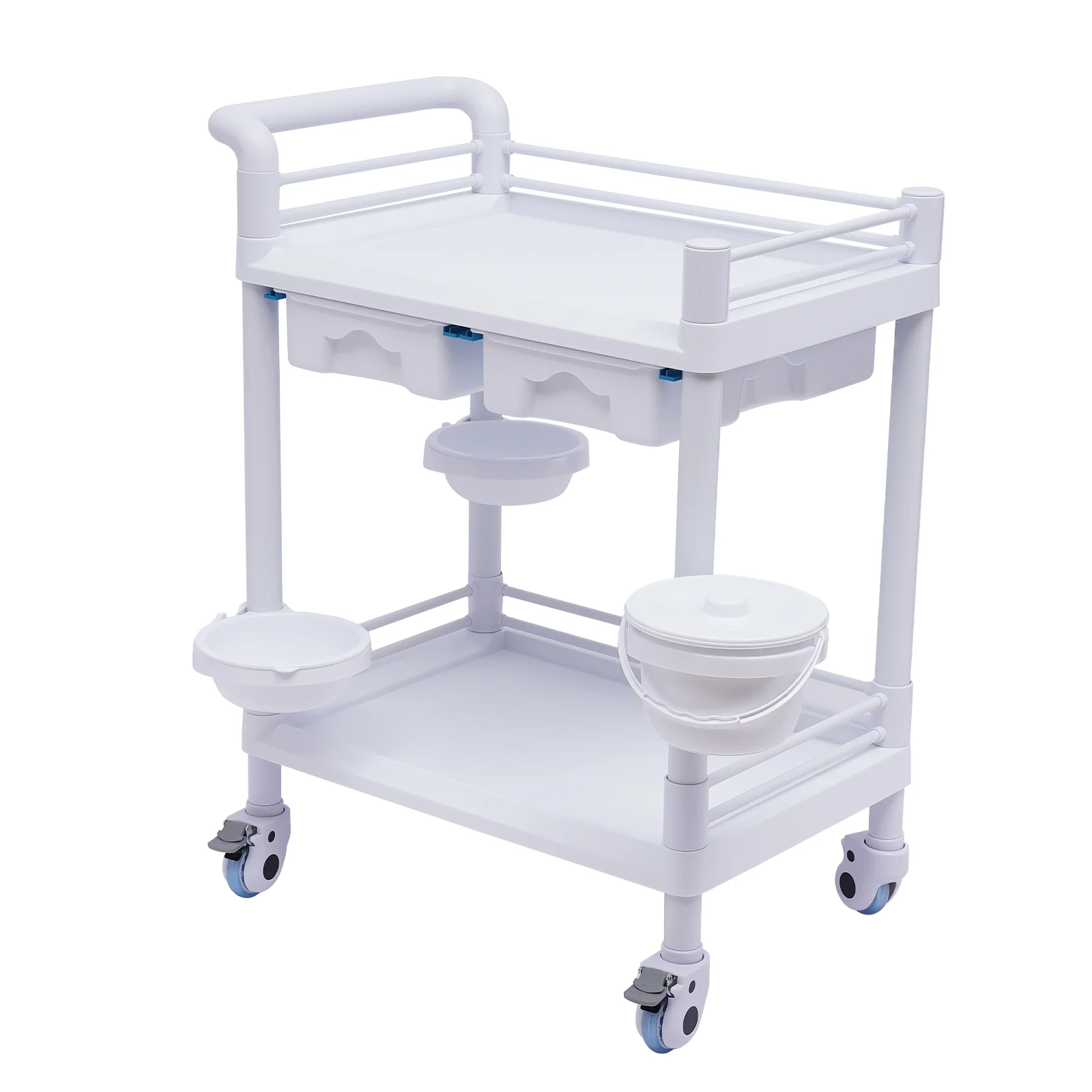 Aiqidi 2 Tier Utility Cart Salon Spa Beauty Trolley Cart Heavy Duty Mobile Rolling Medical Trolley Dental Lab Serving Cart White