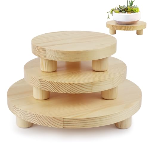 Wooden Plant Stands,Wood Risers Indoor Outdoor for Decor,Wooden Stool Display Stand for Home Table Bathroom Kitchen,Round Brown,3PCS