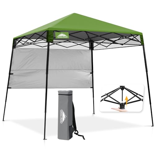 EAGLE PEAK 8x8 Pop Up Canopy Tent with Sidewall, Compact, Portable Slant Leg Instant Sun Shelter for Beach, Sports, & Camping, 8x8 Base 6x6 Top, Blue