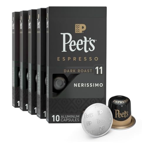Peet's Coffee, Dark Roast Espresso Capsules, Compatible with Nespresso Original Machine - Nerissimo Intensity 11, 50 Count (5 Boxes of 10 Espresso Capsules)