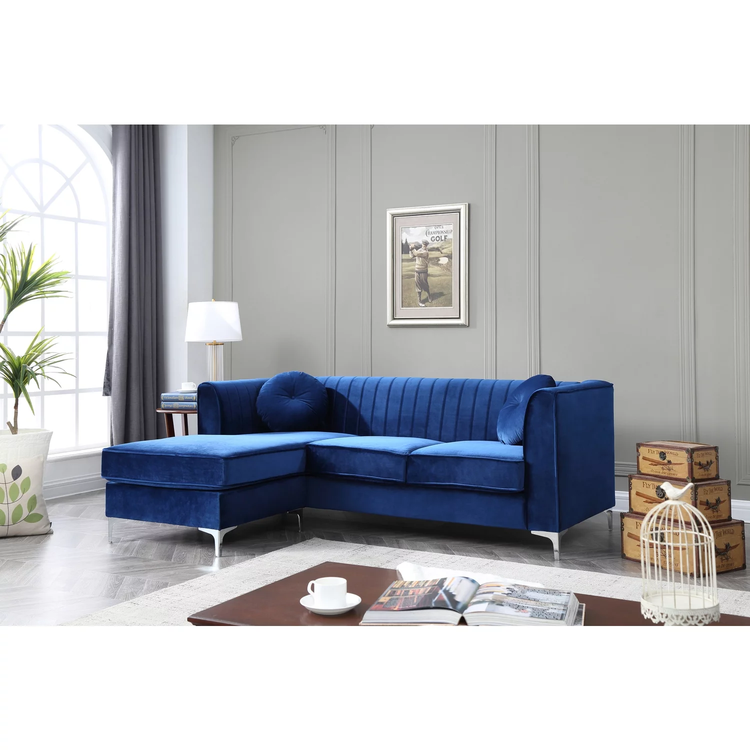 Homestock Artisanal Attic G791B-SC Sofa Chaise ( 3 Boxes) , Navy Blue