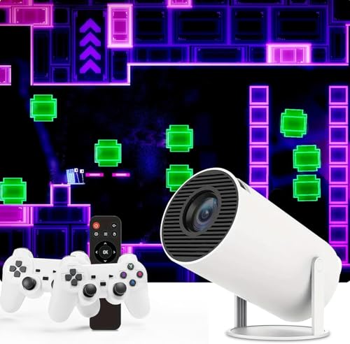 Game Projector and 2 Retro Gaming Consoles, Mini Projector with Wifi and Bluetooth, Small Portable Outdoor Movie Projector, Arcade Vision Smart HD Projector with Built in 10,000+ Retro Games