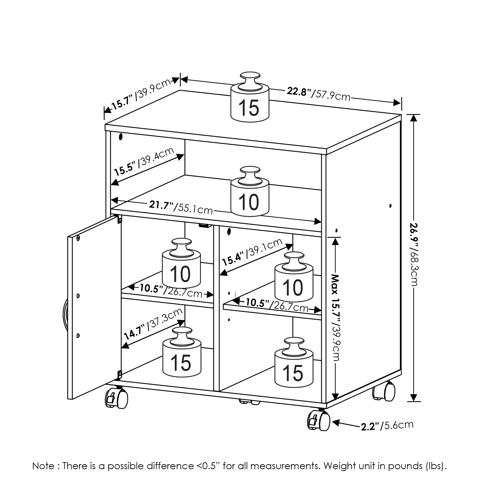 Furinno Econ Home Office Under Desk Printer Holder with Wheels, Espresso