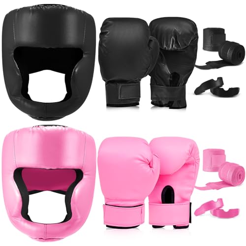 Kanayu 14 Pcs Boxing Set Including 2 Pair of 16 oz Boxing Gloves Headgear Helmet Hand Wraps Mouth Guards Gifts for Adults Youth Beginners Training Equipment