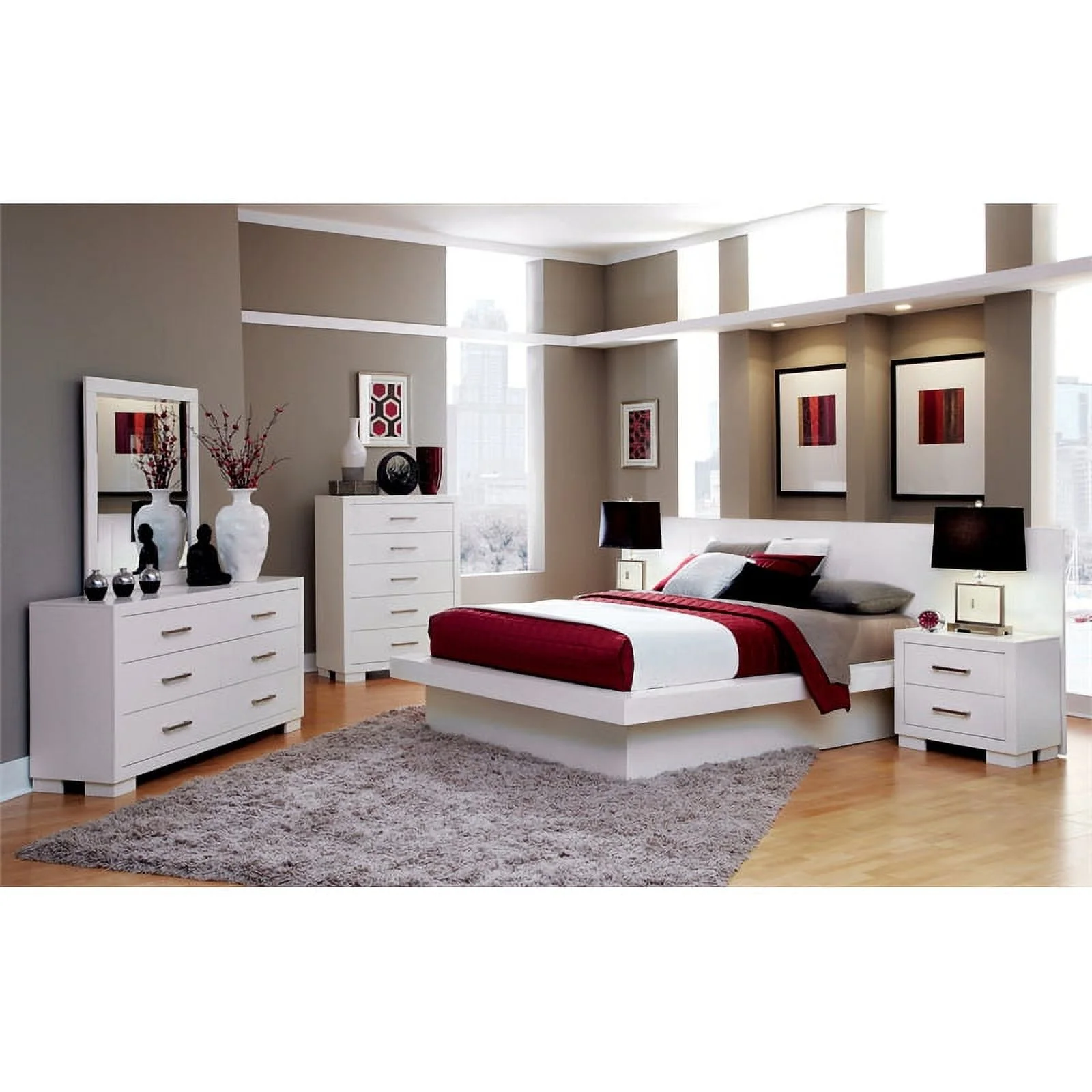 Pemberly Row 6-Piece Wood California King Bedroom Set with Panels in White