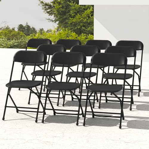 10 Pack Black Folding Chairs, Plastic Folding Chairs Outdoor Indoor, 350lb Capacity,Portable Event Chair, Lightweight Folding Chair,for Events Office Wedding Party Rental Picnic Patio