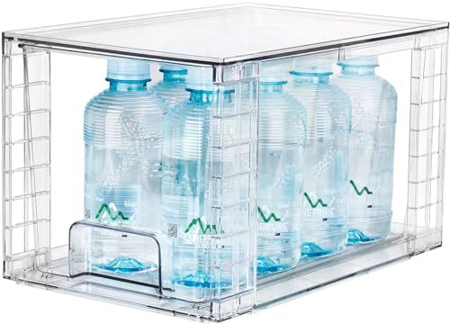 4Pack Large Stackable Kitchen Storage Drawers, Clear Foods Organizer Bins with Handles, Easily Assemble for Bathroom, Kitchen, Pantry, Cabinet, Closet(XL-UP Handle)