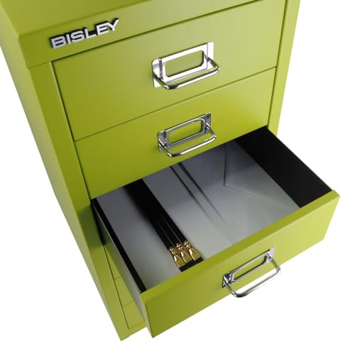 Bisley 10-Drawer Steel MultiDrawer Cabinet - Black, Chrome Pull Handles with Label Holders, Powder-Coated Steel, Removable Drawers, Fits Under Most Desks, Labels Included