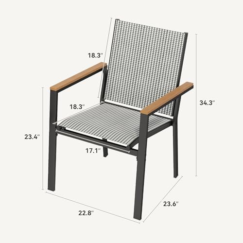 DWVO Stackable Patio Chairs Set of 2, All-Weather Patio Seating with Olefin Fabric and Faux Wood Armrests, Black & White Plaid Pattern
