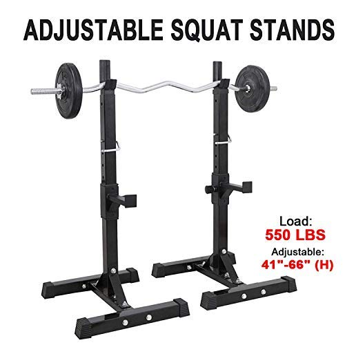Pair of Adjustable Squat Rack 40inch-66inch Barbell Bracket Solid Steel Free Press Bench, Home Gym Portable Dumbbell Racks Stands, Family Sports Fitness Equipment,Black