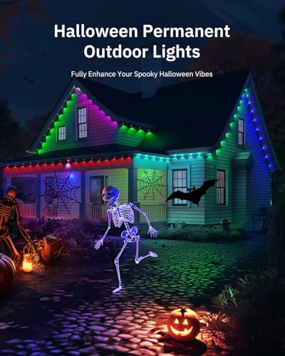 Smart Permanent Outdoor Lights, RGB+IC Eaves Light for House, LED Lights Outside with 16 Million DIY Colors, DIY Scene Modes,Music Sync Patio Light for Halloween Christmas Holiday Daily Decorations