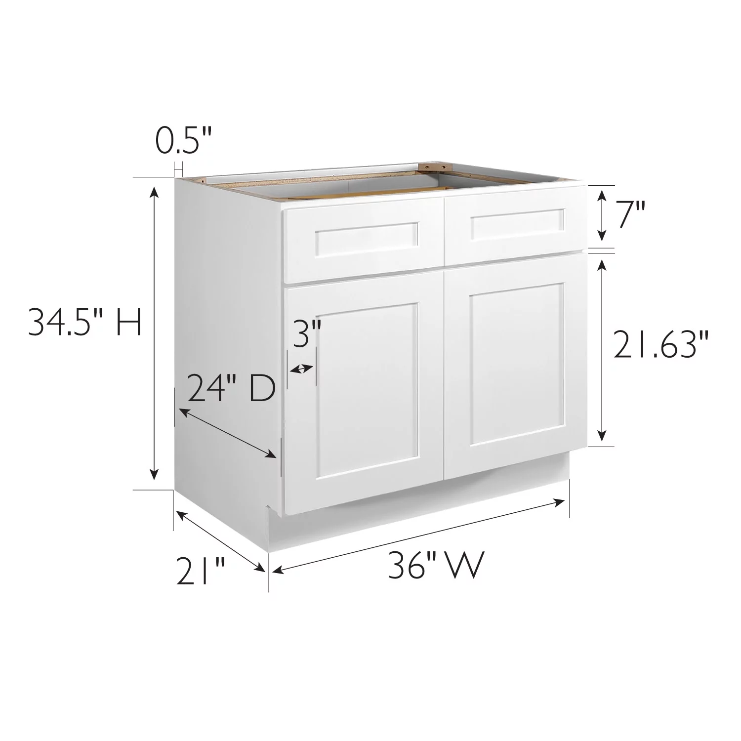 Design House 561415 Brookings Unassembled Shaker Base Kitchen Cabinet 42x34.5x24, White