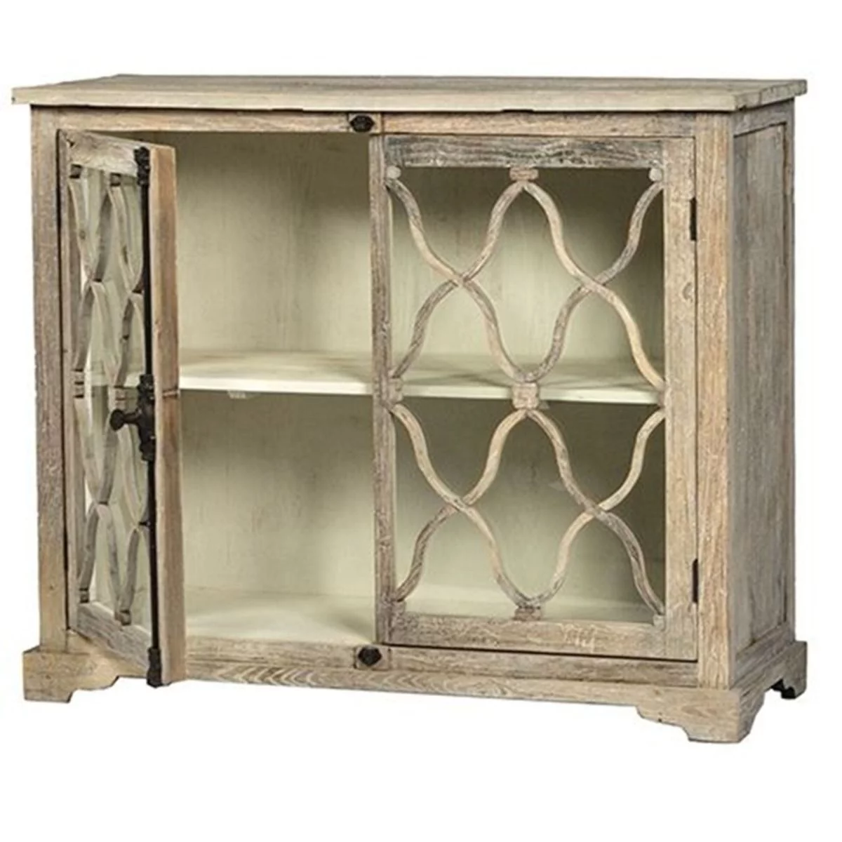 FRENCH ARCHED CARVED GLASS DOOR SIDEBOARD WHITEWASH