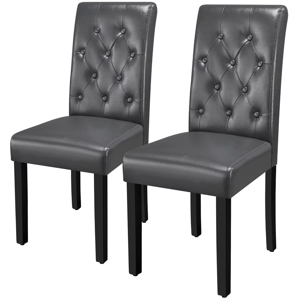 SMILE MART Modern Tufted Padded Dining Chair with Tall Back, Set of 2, Gray