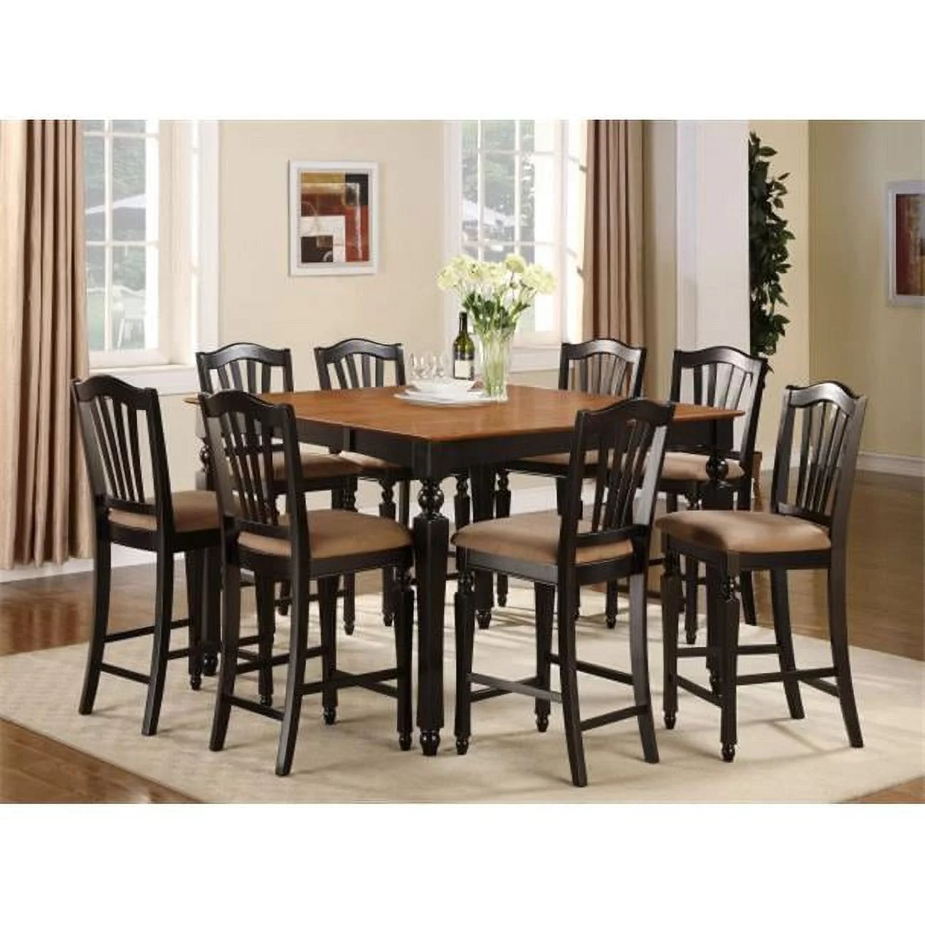 Chelsea 7PC Set with Gathering 54 in. square counter height table and 6 Faux Leather upholstered seat stools