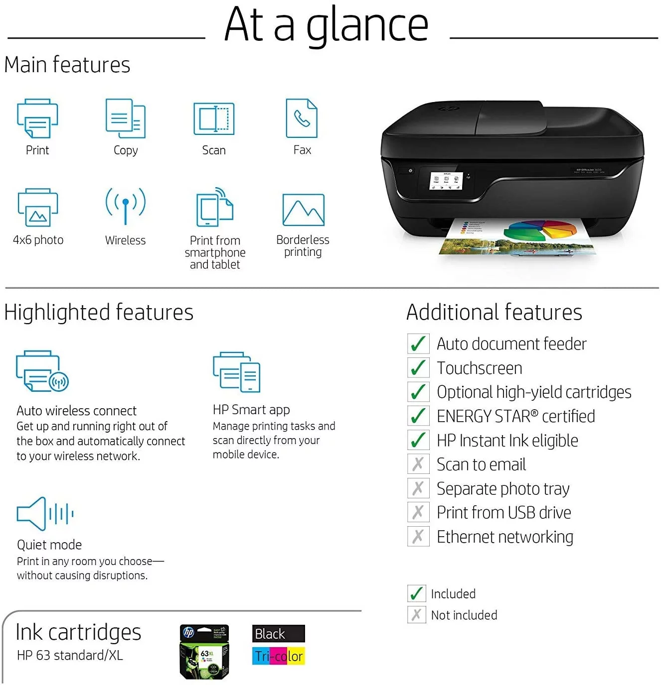 HP OfficeJet 3830 All-in-One Wireless Printer : print, copy,scan, fax (K7V40A)