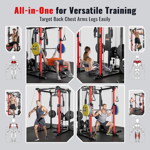 ARMAC Smith Machine, Multi-Functional Power Cage for Home Gym, 2000LBS Squat Rack with Two LAT Pull-Down Systems, Cable Crossover Machine and and More Cable Attachment