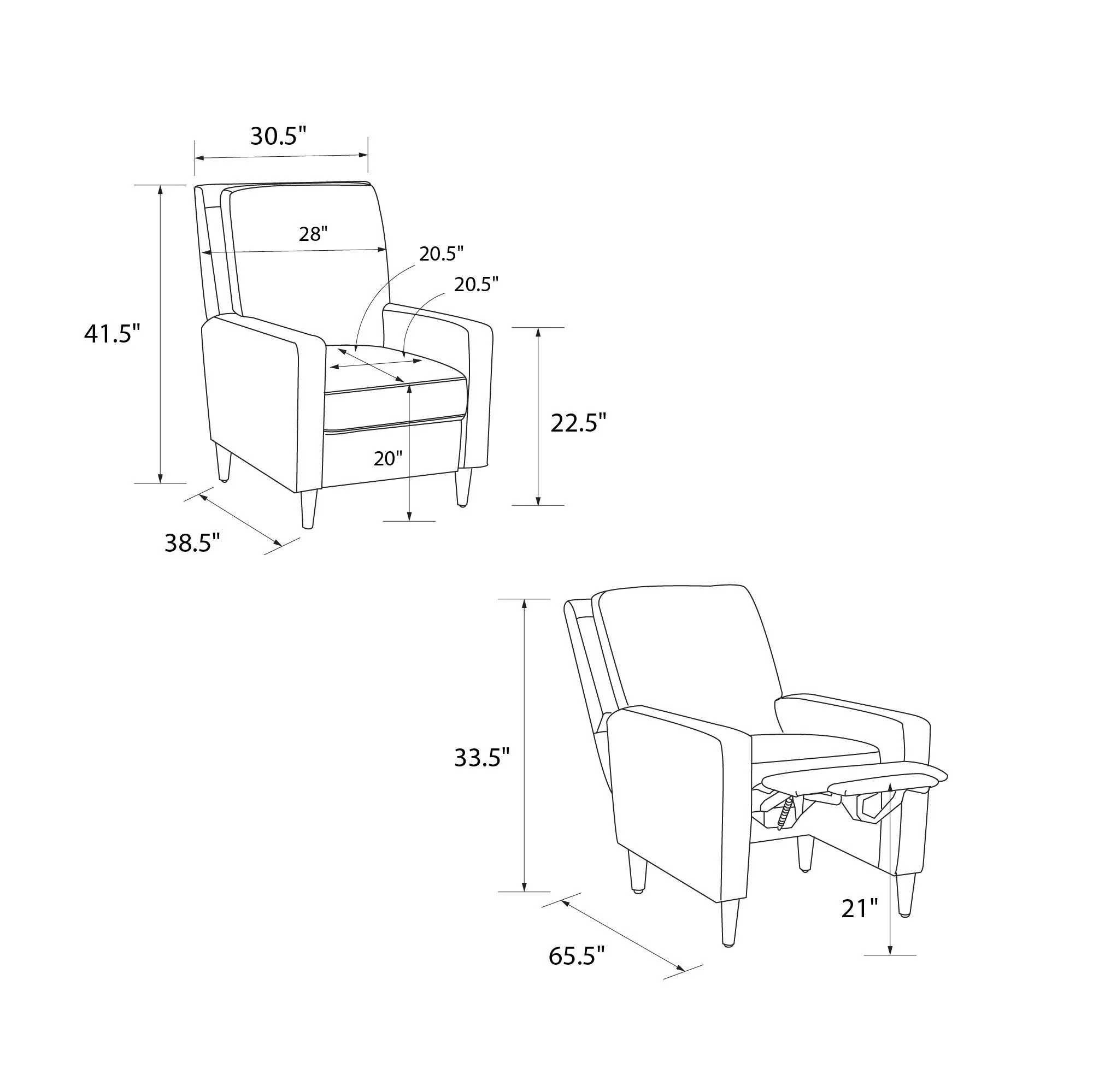 Novogratz Lana Pushback Recliner, Camel Faux Leather