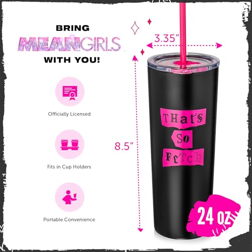 Dragon Glassware x WICKED Vacuum Insulated Tumbler with Lid and Straw - 24 oz Tumbler Cup with 2 Straws - Stainless Steel Tumbler with Straw for Water, Iced Tea - Wicked Glinda Tumbler