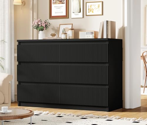 Six Drawer Dresser - Modern Fluted Design for Bedroom, Hallway - Large Double Wooden Dresser Chest with Deep Drawers