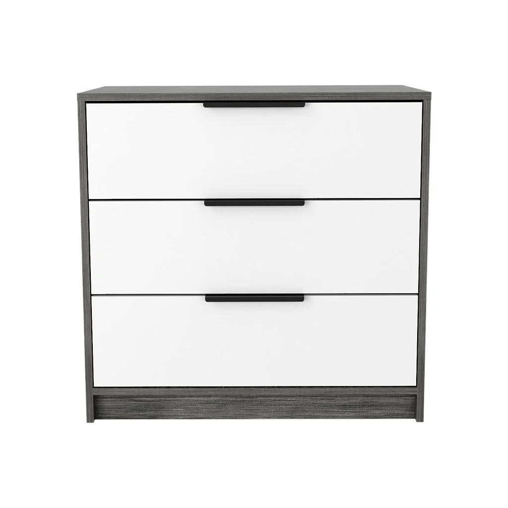 TUHOME Eter 3-Piece Bedroom Set with 3-Drawer Dresser and 2 Nightstands, White/Smokey Oak