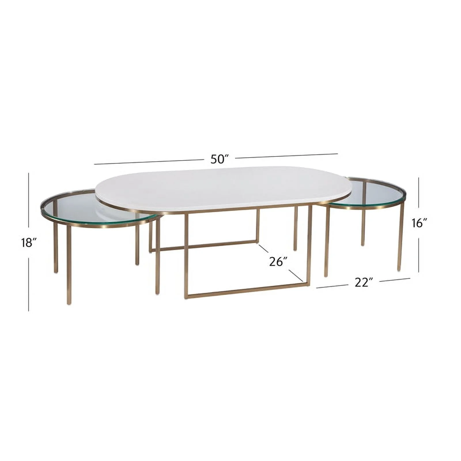 Thalia Nesting Cocktail Table in Gold Metal and White Terrazzo