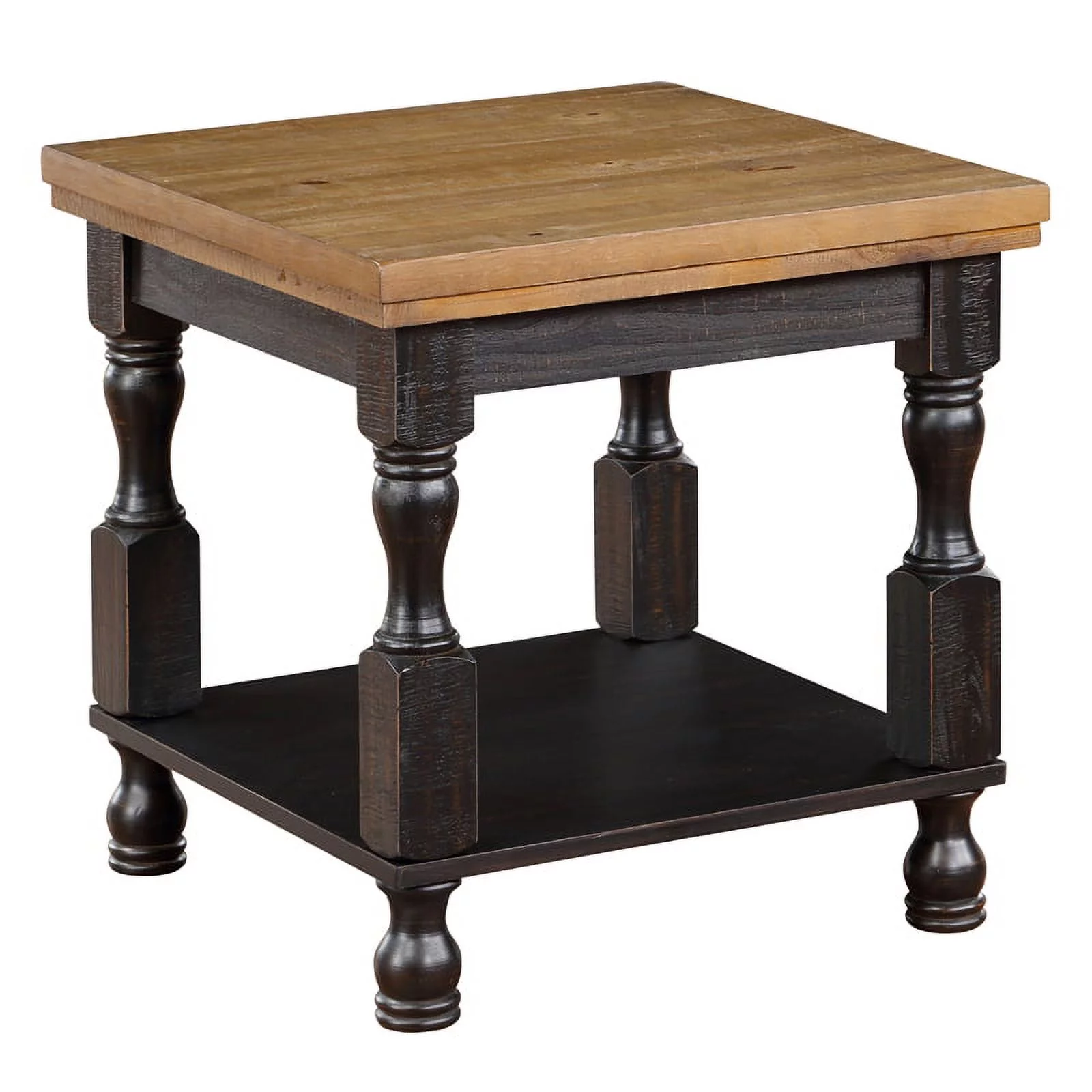 Furniture of America Neli Rustic Solid Wood 1-Shelf End Table in Black and Oak