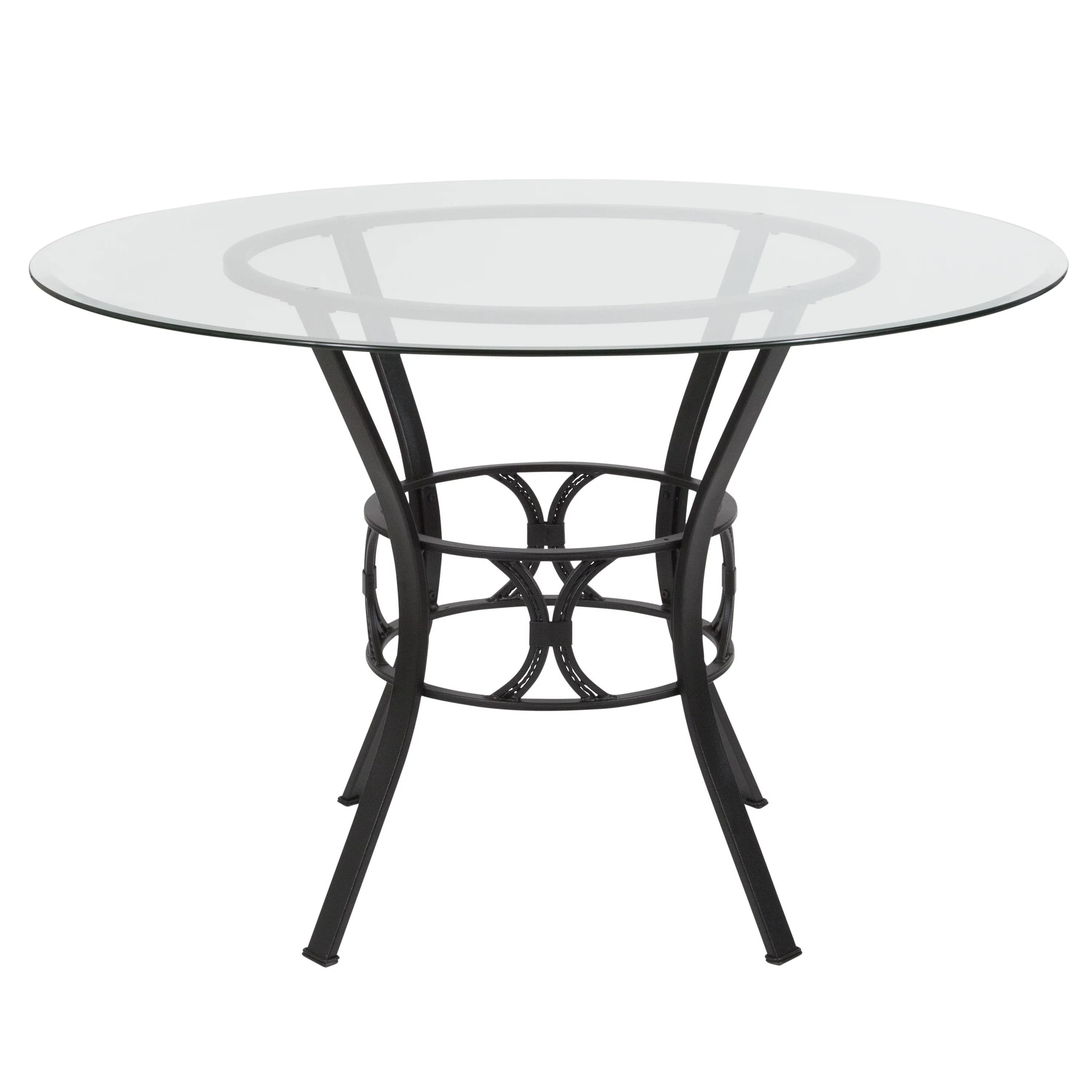 Emma + Oliver 45'' Round Glass Dining Table with Black Metal Frame