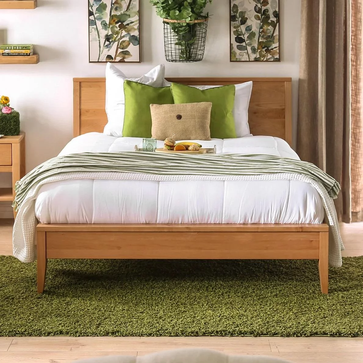 Mid-Century Modern Light Oak Solid Wood King Bed FOA FOA7602 Willamette