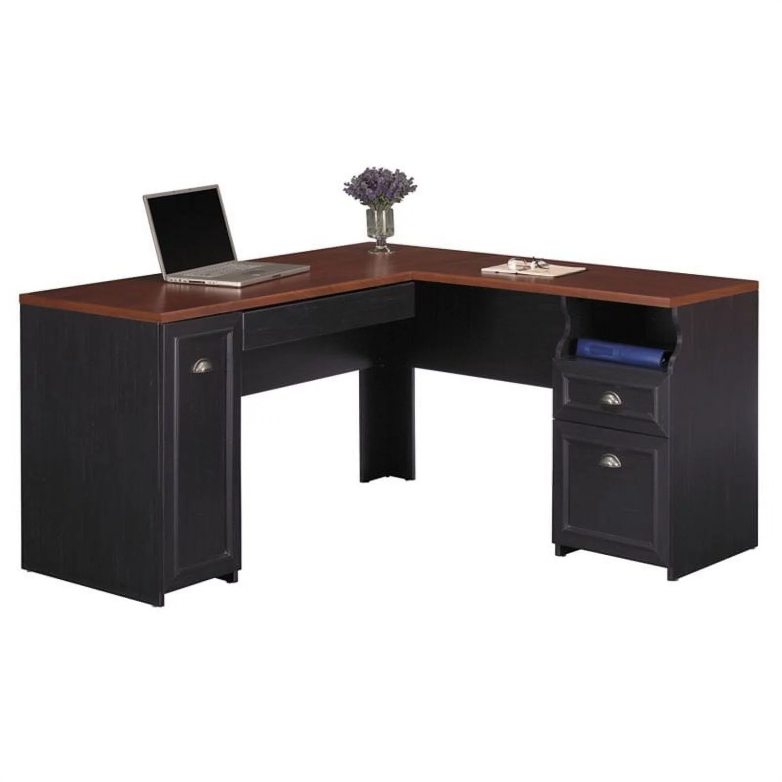 Kingfisher Lane L-Shaped Wood Computer Desk in Black