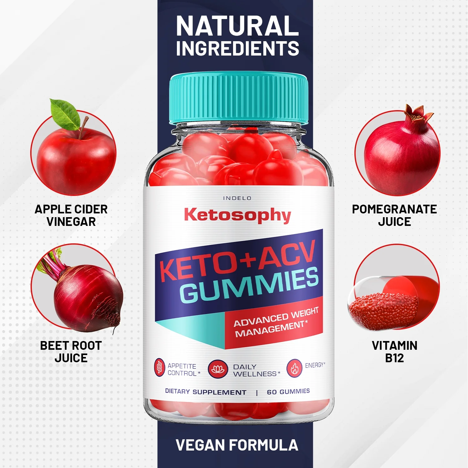 (5 Pack) Ketosophy ACV Keto Gummies Advanced Weight Loss, Apple Cider Vinegar Supplement 1000MG, Keto + ACV (300 Gummies)