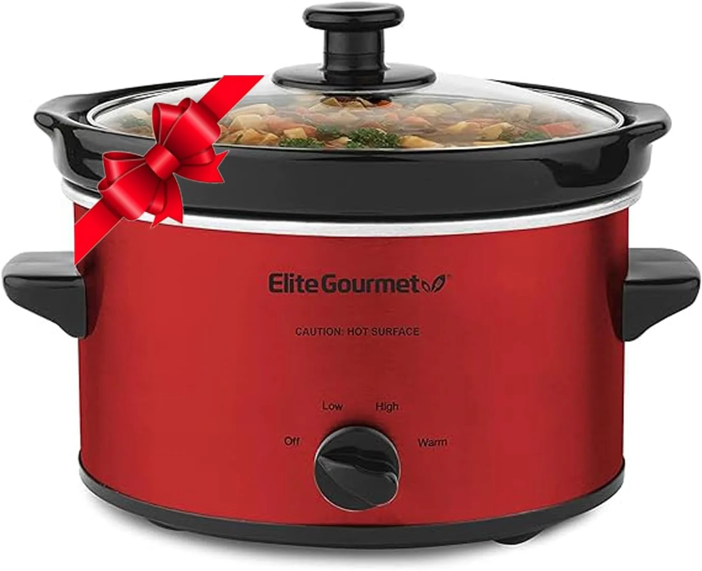 Elite Gourmet MST-275XR Electric Oval Slow Cooker, Adjustable Temp, Entrees, Sauces, Stews & Dips, Dishwasher Safe Glass Lid & Crock (2 Quart, Metallic Red) Metallic Red MST-275XR