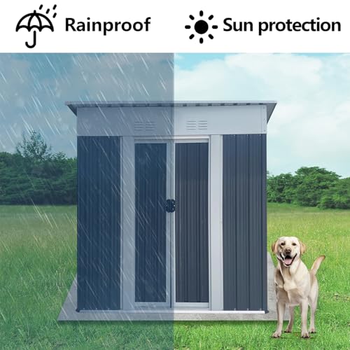 Aidek Outdoor Storage Shed, 5x3 FT Metal Garden Shed with Lockable Sliding Door & Vents, Tool House Waterproof Outside Storage Sheds for Garden Backyard Patio Lawn, Grey