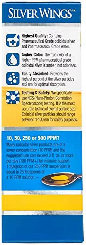 Natural Path Silver Wings Colloidal Silver Bottle 250PPM 8Oz +Dropper 250PPM 2Oz
