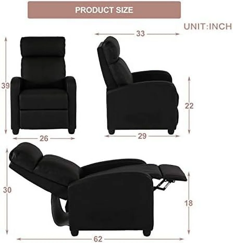 YZboomLife Home Theater Seating Recliner Chair Sofas for Living Room Bedroom  Recliners PU Leather Padded Seat Recliner Sofa Chair Modern Club Reading Chair Armchair Ergonomic Reclining C
