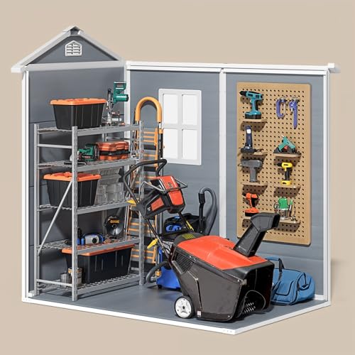 Gizoon 6x4 FT Outdoor Storage Shed with Floor, Resin Garden Tool Shed with Lockable Doors, Window, Vents, Reinforced Steel Frame, Waterproof Plastic Storage Sheds for Backyard, Patio, Lawn