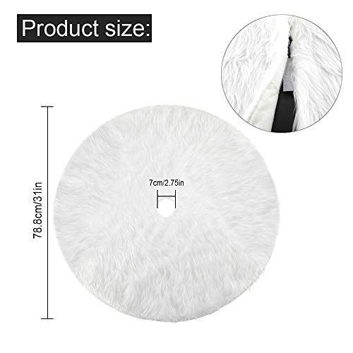 Konsait Plush Christmas Tree Skirt - Round Snow White Xmas Tree Mat Base Cover for Holiday Home Decorations,31Inch/78CM