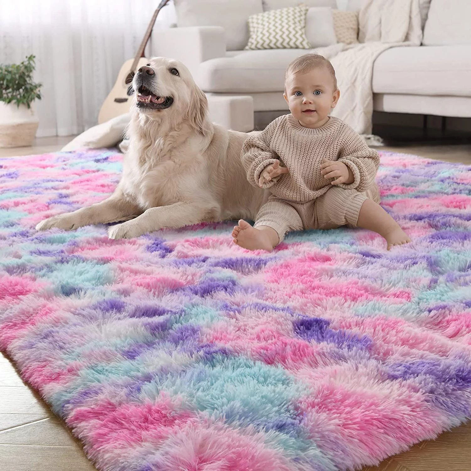 TWINNIS Night Shaggy Area Rug Bed Side Plush Fluffy Carpets for Bedroom, Living Room,5'X8',Hot Pink