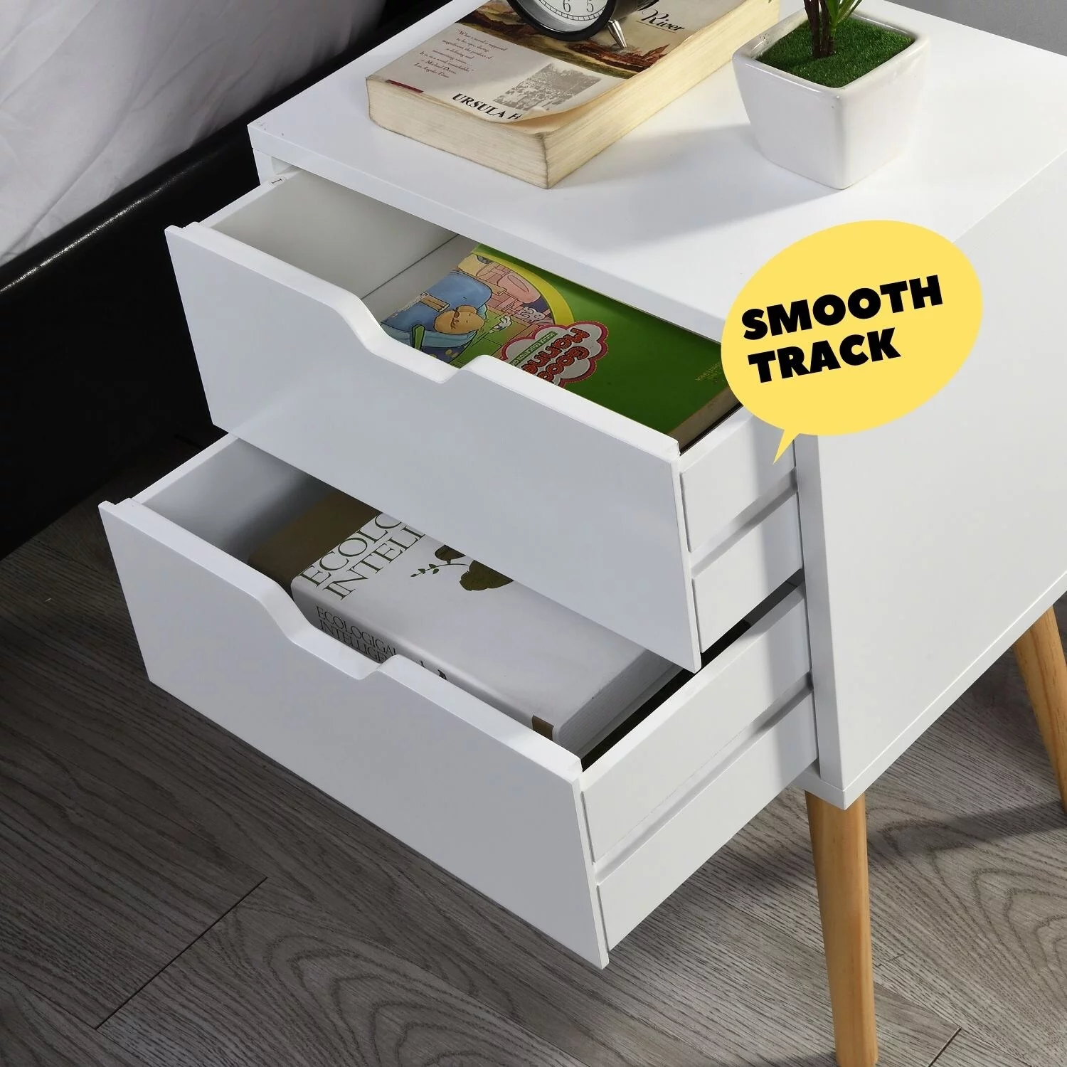 TOOLKISS  22'' High Double Drawers Nightstand With Solid Wood(Set of 2) Antique White