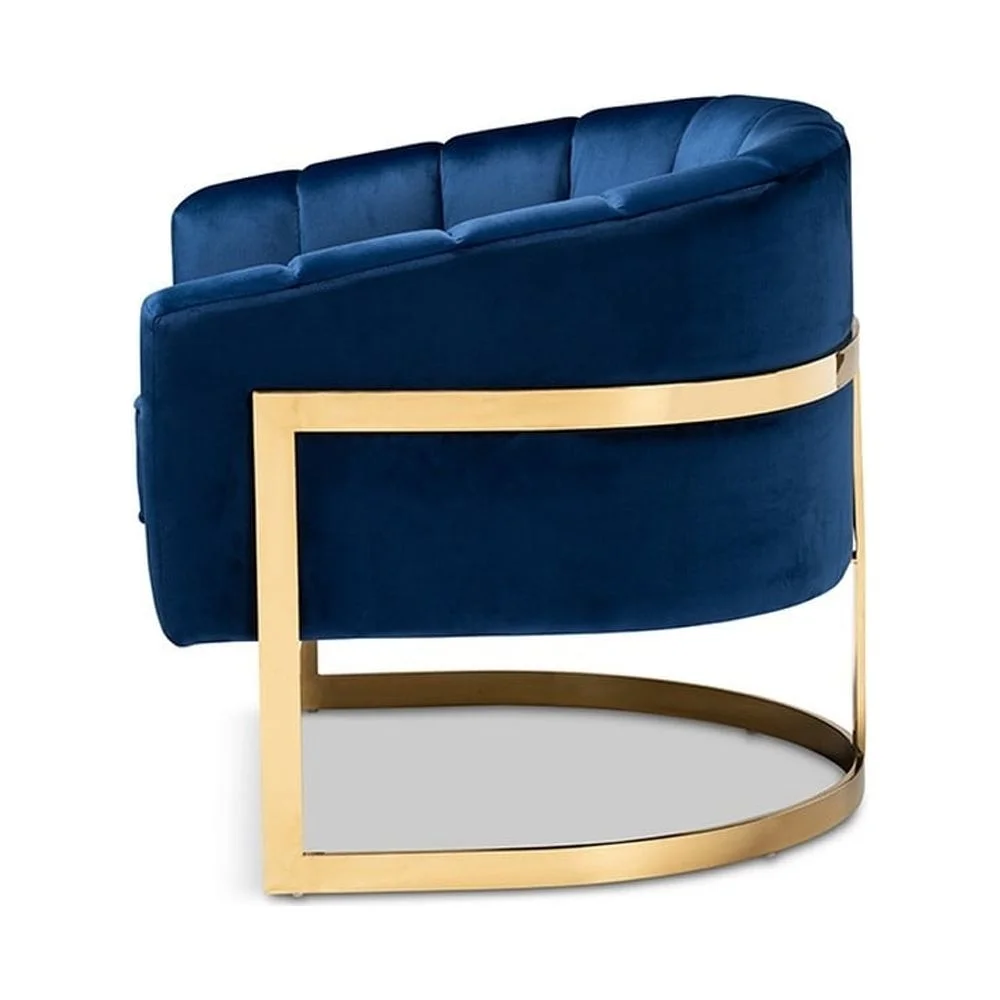 Baxton Studio Tomasso Glam Royal Blue Velvet Fabric Upholstered Gold-Finished Lounge Chair
