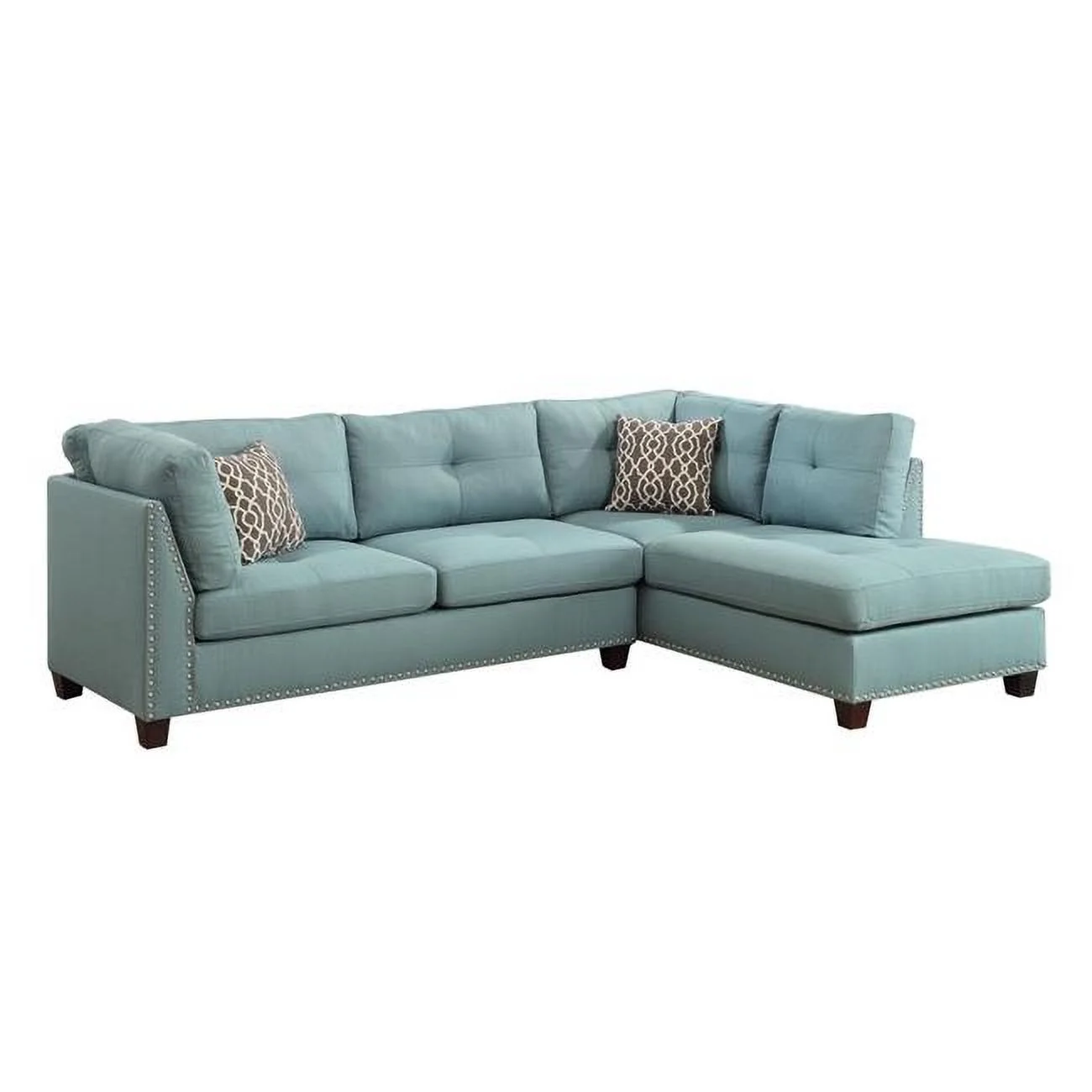 HomeRoots 524227 Linen L Shaped Sofa & Chaise, Teal Blue - 2 Piece