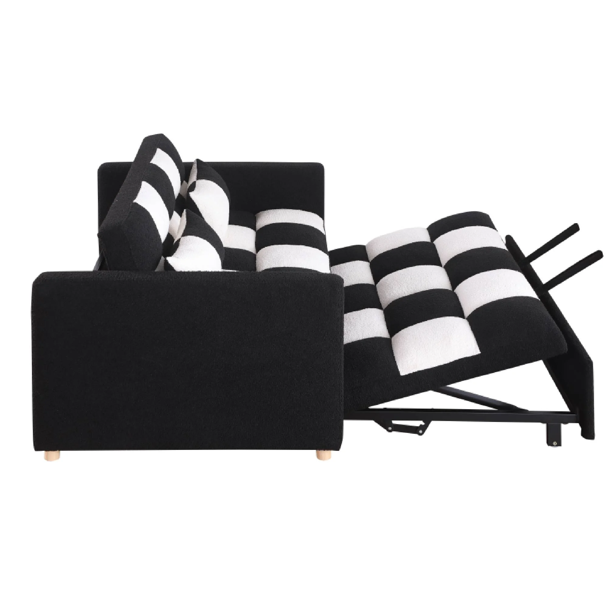 Holaki 45 x 68 Small Teddy Convertible Loveseat, 3 in 1 Sleeper Sofa Couch Bed, Futon Sofa Pull out Bed with Adjustable Backrest, 2 Pillows, Black+White