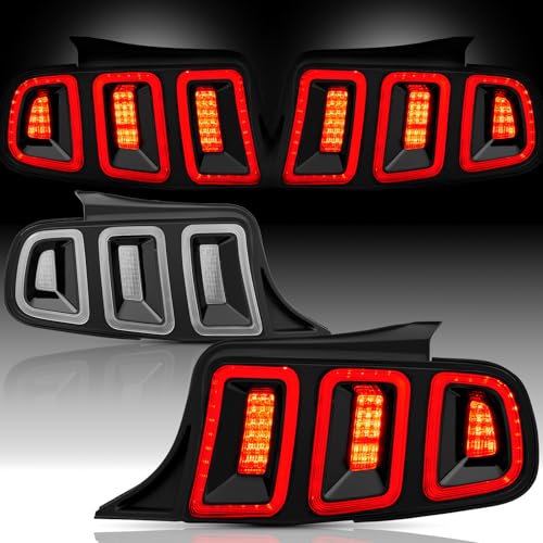LED Tail Lights Assembly Compatible with 2015-2023 Ford Mustang Euro Taillights, Rear Brake Lamp w/Sequential Signal Light,Black Housing Clear Lens