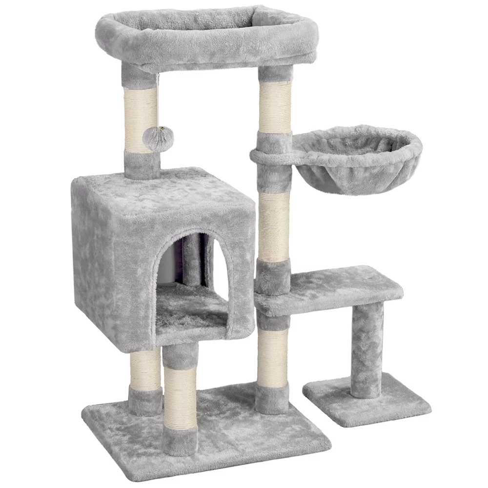 Topeakmart 38″ Cat Tree w/ Condo Perch Basket Scratchers, Light Gray