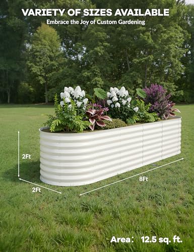 Garvee Steel Raised Garden Bed Kit - Rust-Proof Open Base Design, Tool-Free Assembly, 1.5-2Ft Deep Planter Box for Vegetables,Herbs,Flowers,White,6x3x2 ft