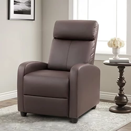 Recliner Chair Massage Recliner Sofa Chair Adjustable Recliner Home Theater Seating Modern Living Room Recliners With PU Leather Padded Backrest And Thick Seat Cushion (Brown)