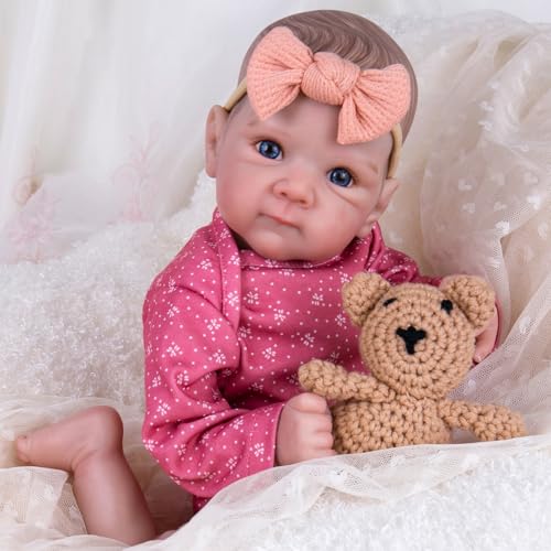 Aori Reborn Baby Dolls Girl - 20 Inch Realistic Handmade Cloth Body Newborn Baby Doll with Blue Eyes & Hand-Painted Hair Weighted Cuddle Doll for Companion, Gift for Seniors, Collectors & Kids 3+
