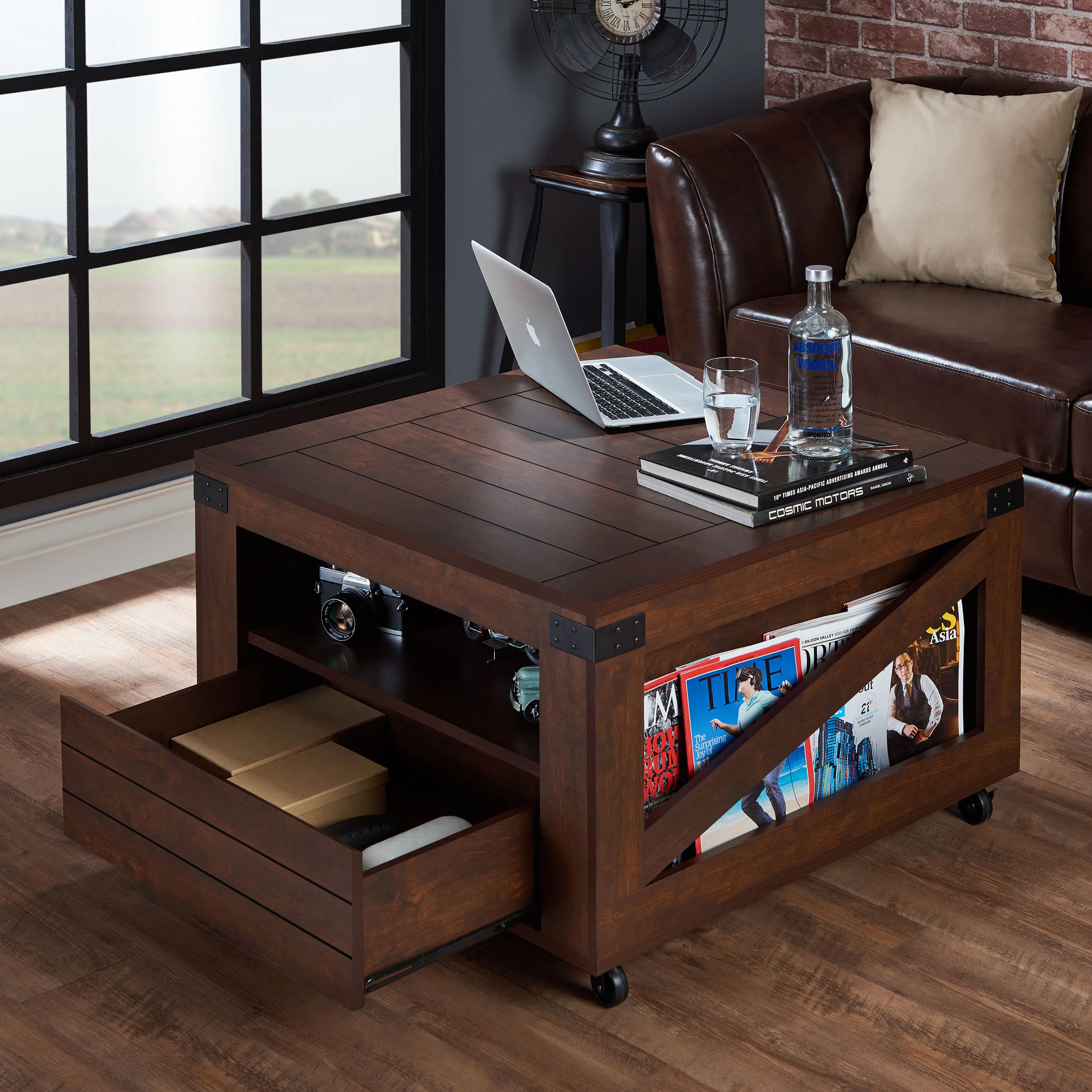 Furniture of America Babel Coffee Table with Casters, Walnut