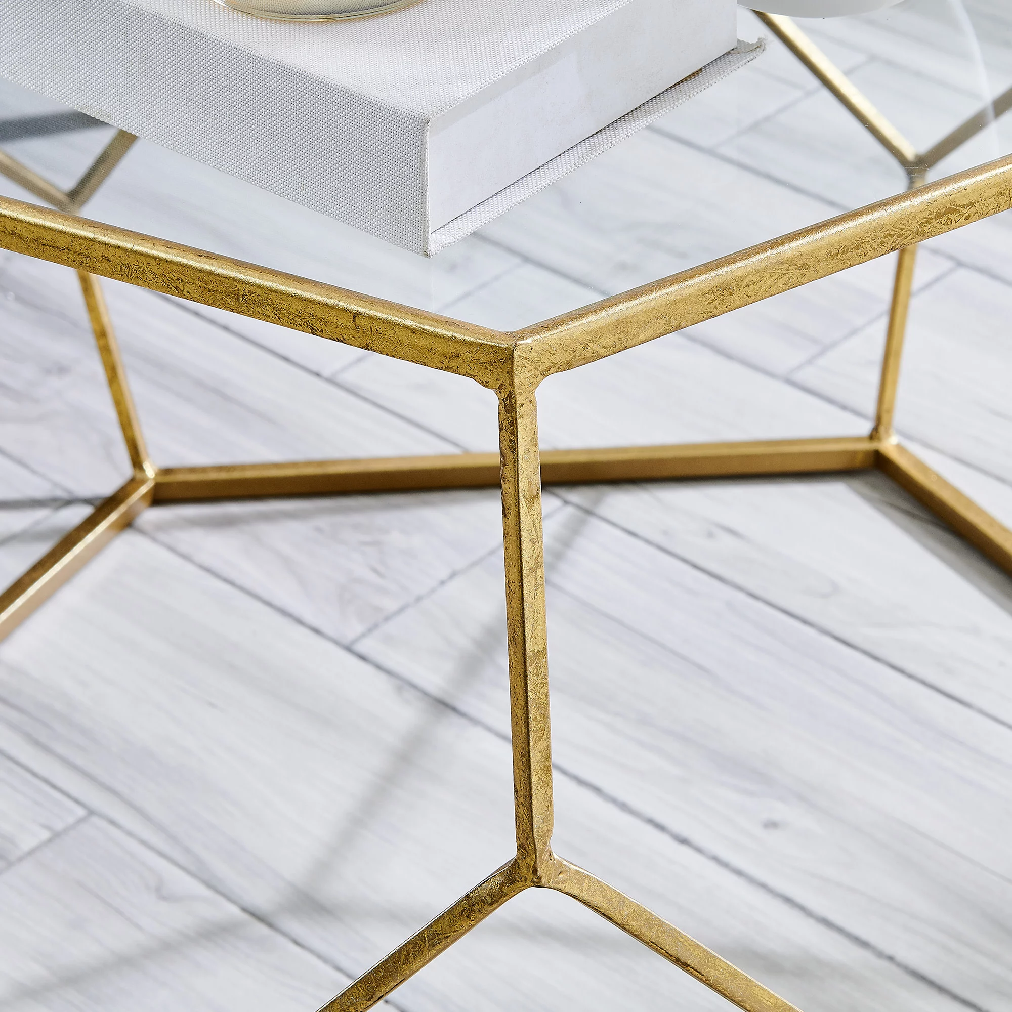 FirsTime & Co. Gold Geometric Glam Coffee Table, Modern, Painted, Hexagon, Metal, 31.5 x 31.5 x 20 in