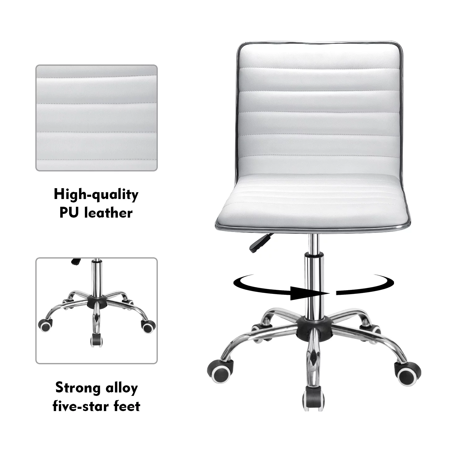 Furmax Mid Back Faux Leather Office Desk Computer Task Chair, with Armless, White